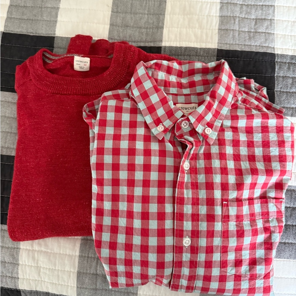 Crewcuts Red Checkered Kids Shirt and Sweater Set